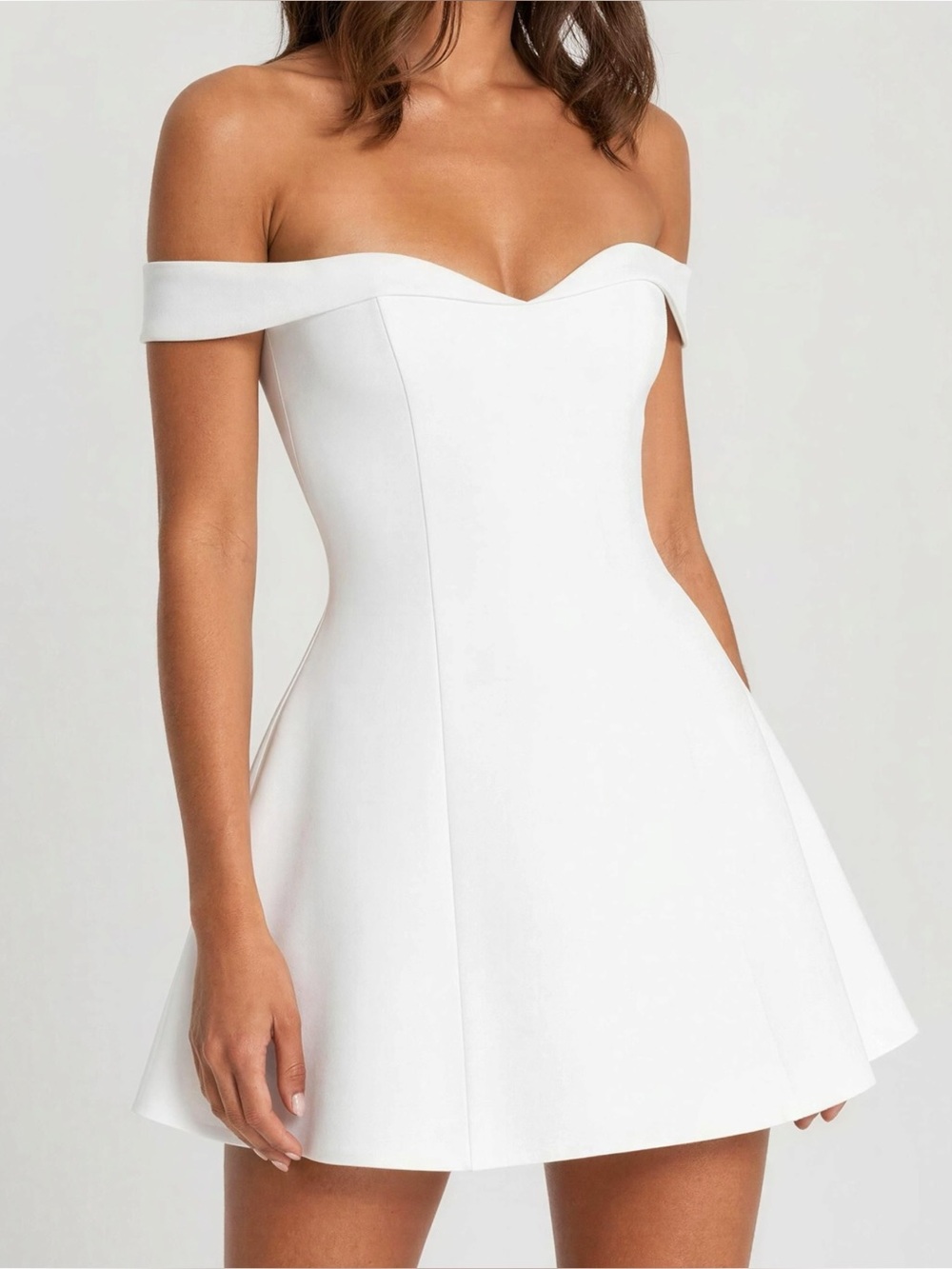 LEAU Raquel Babydoll Off-Shoulder Corset Mini Dress, White, Medium